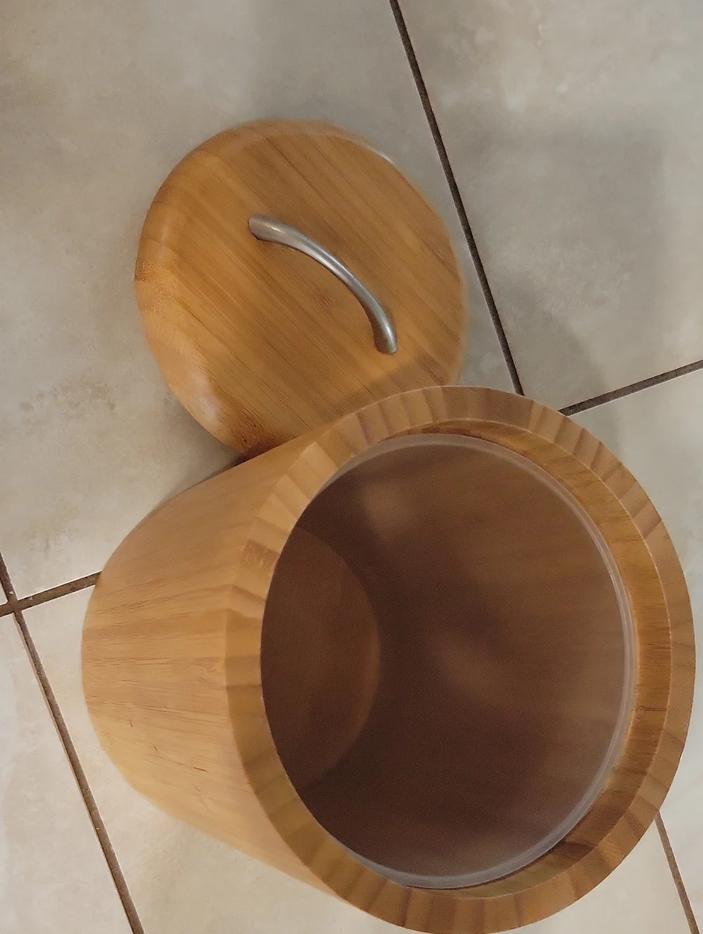 Bamboo Cylinder Storage Container With Lid And Plastic Insert